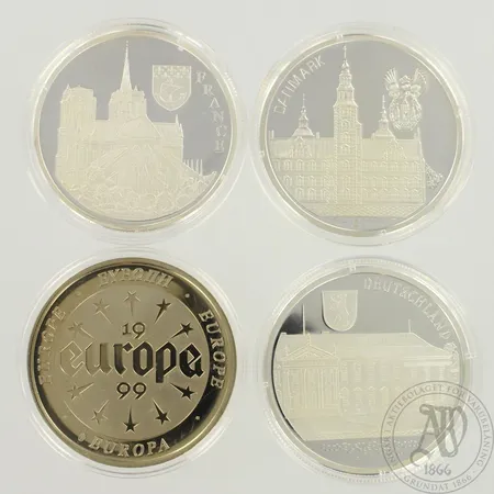 Kolme hopearahaa ja Europa kolikko, Europa 1996 ja 1999, 999, paino 59,8g 