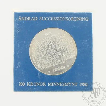 Juhlaraha, 200 Kronor minnesmynt 1980, 925, paino 27,0g 