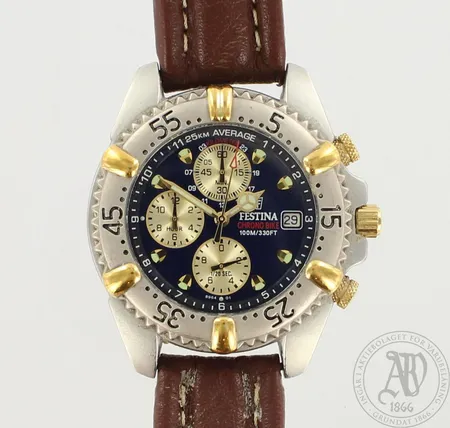Teräsrannekello Festina, Chrono bike, 100/330ft, model 8964, quartz: paristo loppunut, taulun Ø 40mm, nahkaranneke kulunut