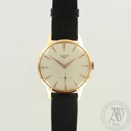 Kultarannekello, Longines, 17 jewels manual, mov.ref.11623556, Ø 36mm, nahkarannekkeen pituus 160-200mm, 750br, paino 40,2g