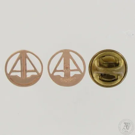 Kaksi pinssiä, Ø 11mm, taustat metallia, 585, paino ilman taustoja 1,2g