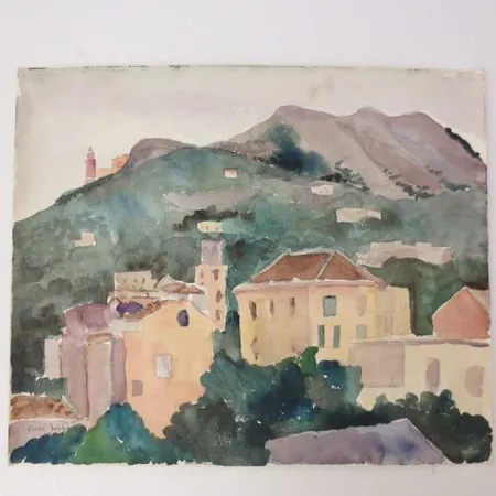 Vesivärityö paperille, koko 45x55cm, signeeraus Einari Wehmas 1951 Ota yhteys panttilainaamoon kuljetusmaksusta sopimiseksi.