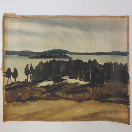 Vesivärityö paperille, koko 48x58cm, signeeraus Einari Wehmas Ruovesi 10.5.1944 Ota yhteys panttilainaamoon kuljetusmaksusta sopimiseksi.