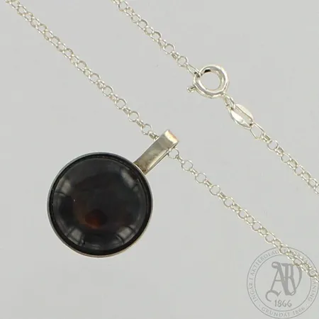 Hematiittikaulakoru, riipuksen Ø 17mm, ketjun pituus 45cm, 830/925br, paino 6,0g