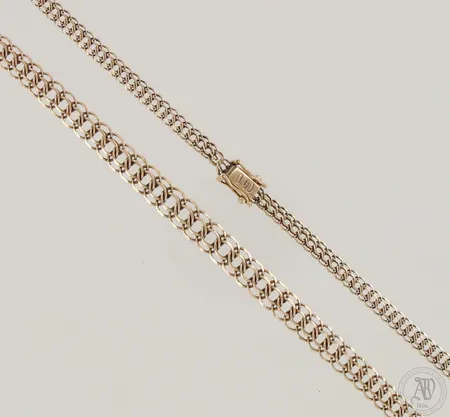 Kaulaketju, pituus 45,5cm, leveys 4-7mm, yhdessä lenkissä venymää, 585, paino 11,3g