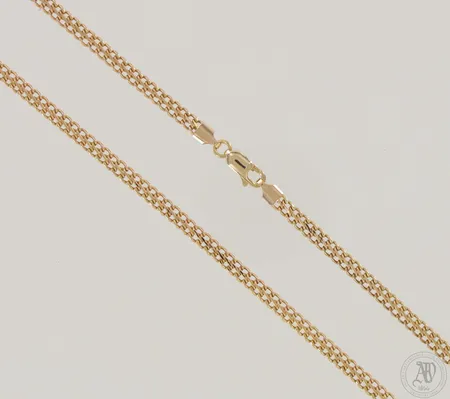Tuplapanssarikaulaketju, pituus 45,5cm, leveys 4mm, pieniä vääntymiä, 585, paino 6,3g