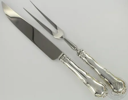 Paistihaarukka ja veitsi, Chippendale, kaiverrettuja, pituudet 245mm ja 275mm, 830br, paino 229,25g