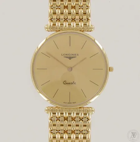 Kultarannekello Longines Grande Classique Quartz, taulun Ø 32mm, hihnan pituus 185mm, 750br, paino 74,9g, Laatikko