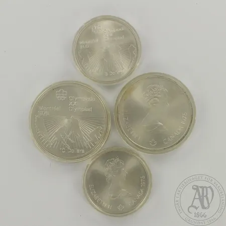 4 juhlarahaa, 2kpl 10 Dollars Montreal 1976 Olympiade XXI, vuodelta 1976, 2kpl 5 Dollars  Olympiade XXI, vuodelta 1976, 925,  paino 144,7g 