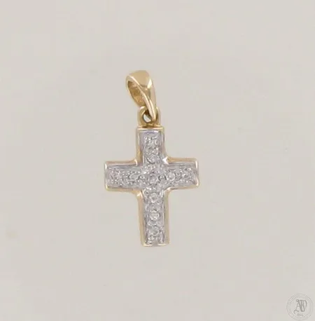 Timanttiristiriipus 10xn.0.005ct, korkeus 15mm, 585 kelta- ja valkokulta, paino 0,5g