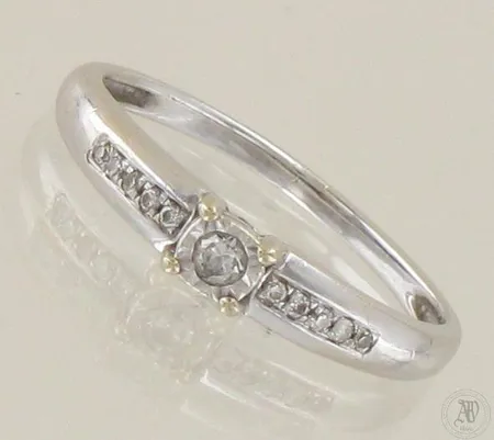 Timanttisormus 1xn.0.04ct 10xn.0.005ct, koko 16½, 585 valkokulta, paino 1,7g