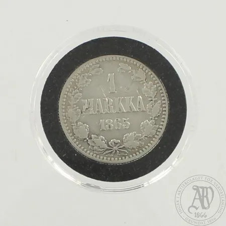 Hopearaha, 1 markka, vuodelta 1865, 868, paino 5,0g