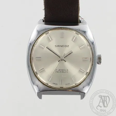 Teräsrannekello Sandoz, 17 jewels incabloc, Ø 35mm, hihna viallinen