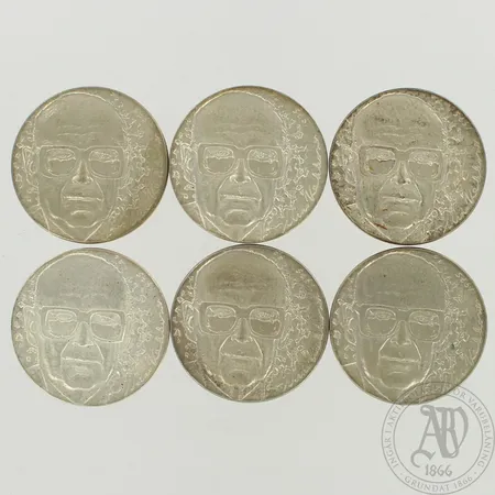Kuusi juhlarahaa, Urho Kekkonen 1975, nimellisarvo 60 markkaa, 500, paino 142,1g