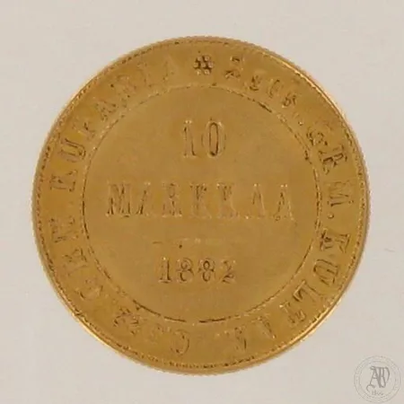 Kultaraha, Suomi - 1882, nimellisarvo 10 Markkaa, 900, paino 3,2g
