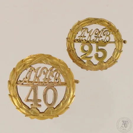 Kaksi rintamerkkiä AKAB 25 ja 40, 585, paino 11,4g