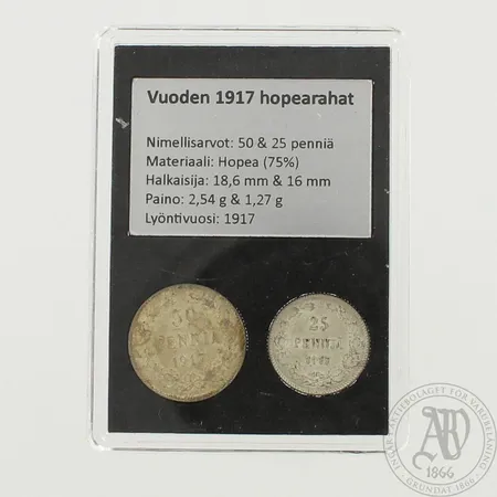 Rahasarja Vuoden 1917 hopearahat, nimellisarvo 75 penniä, paino 3,8g