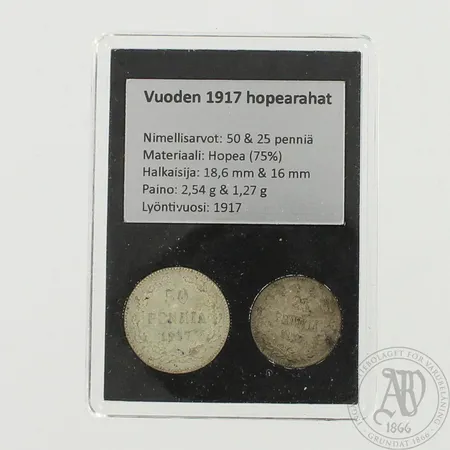 Rahasarja Vuoden 1917 hopearahat, nimellisarvo 75 penniä, paino 3,8g