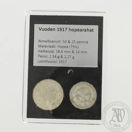 Rahasarja Vuoden 1917 hopearahat, nimellisarvo 75 penniä, paino 3,8g