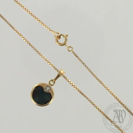 Kaulaketju hematiitti- ja timanttiriipuksella 1xn.0.01ct, ketjun pituus 42cm, riipuksen Ø 10mm, 585br, paino 4,0g 