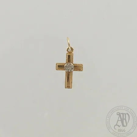 Timanttiristiriipusx1xn.0.01ct, korkeus 16mm, 585 kelta- ja valkokulta, paino 0,5g 