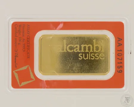 Kultaharkko Valcambi Suisse, AA107159, paketti avattu, 999, paino 100,0g