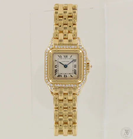Kultarannekello Cartier timanteilla 61xn.0.005-0.01ct, yksi timantti puuttuu, quartz:paristo loppunut, taulun mitat 30x23mm, numero 86691118762, 750br, paino 67,5g
