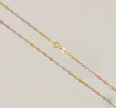 Singapore-kaulaketju, pituus 42cm, 585 kelta- valko- ja punakulta, paino 4,0g