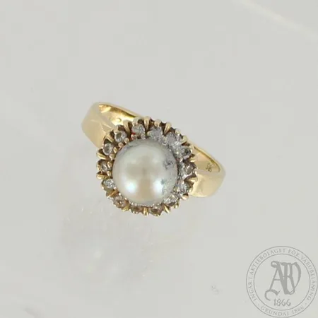 Viallinen helmisormus timanteilla 10xn.0.01ct, koko 16¼, 585br, paino 3,5g 