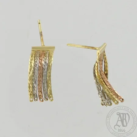 Korvakorut, korkeus 22mm, 585, kelta- valko- punakulta, lukot puuttuvat, paino 2,5g