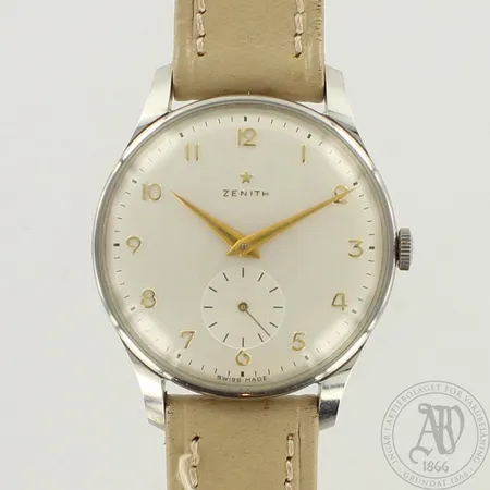 Teräsrannekello Zenith, nahkaranneke, manuaali, taulun Ø 37mm