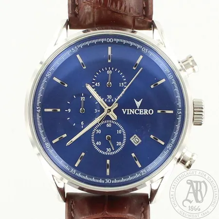 Teräsrannekello Vincero, Chrono S Blue/Brown Blu-Bro-S05, taulun Ø 43mm, Quratz, nahkaranneke