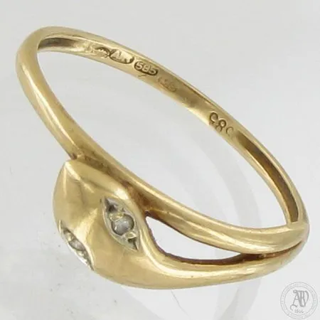 Käärme-sormus timanteilla 2xn.0.005ct, koko 16½, 585, paino 1,1g