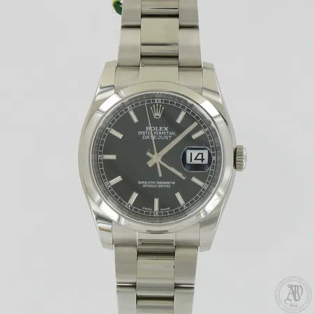 Teräsrannekello Rolex Oyster Perpetual Datejust, automaatti, reference: 116200-0059, sarjanumero 1682Q711, taulun Ø 36mm, pituus 190mm, takuutodistus 16.2.2017 Hovisepät Oy, manuaali ja laatikko.