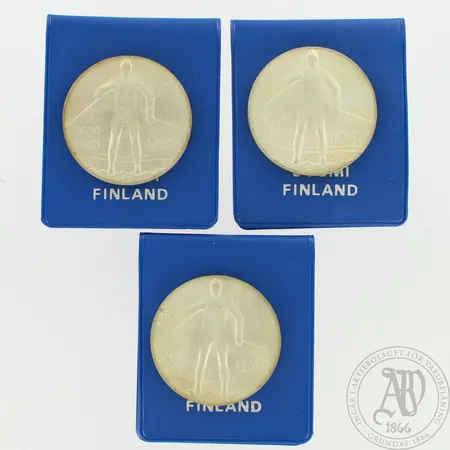 Kolme  juhlarahaa, Lahti MM 1978, nimellisarvo 75mk, 500, paino 79,1g