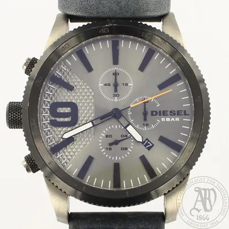 Teräsrannakello Diesel, DZ4456 Rasp Chrono, taulun Ø 47mm,  pientä käytön jälkeä, Quartz, nahkarannake