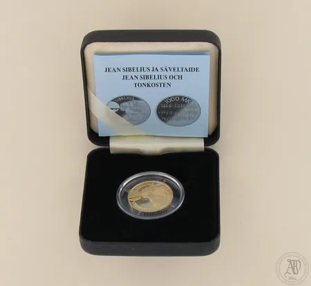 Kultaraha Suomi 1999, Jean Sibelius ja säveltaide, nimellisarvo 1000 mk, todistus, laatikko, 900, 8,6g