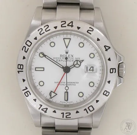 Teräsrannekello Rolex Oyster Perpetual Date Explorer II, automaatti, ref: 16570, sarjanumero Z740327, taulun Ø 39mm, rannekkeen pituus 190-200mm, kuitti Lindroos 10/07, laatikko, takuukortti, käyttöohjeet, (hihnan jousitappi ja lisäpala pussissa)  Ota yhteys panttilainaamoon kuljetusmaksusta sopimiseksi.