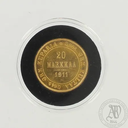 Kultaraha, Suomi - 1911, nimellisarvo 20 Markkaa, 900, paino 6,4g