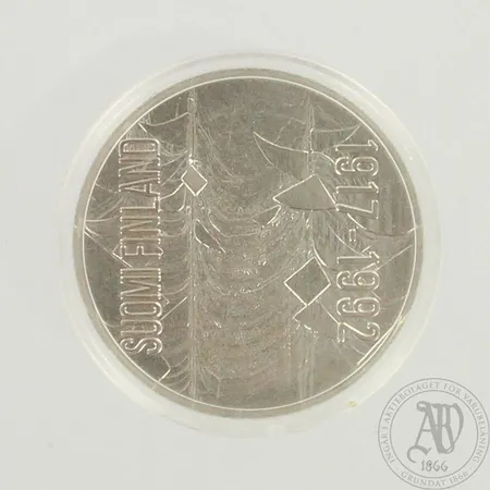 Juhlaraha, 100 Markkaa 1917-1992, Itsenäinen Suomi 75 vuotta, 925br, paino 27,3g 