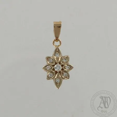 Timanttiriipus 1xn.0.06ct ja 8xn.0.01ct, korkeus 25mm, 585 kelta-ja valkokulta, paino 2,3g 
