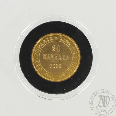 Kultaraha, Suomi - 1910, nimellisarvo 20 Markkaa, 900, paino 6,4g