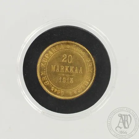 Kultaraha, Suomi - 1913, nimellisarvo 20 Markkaa, 900, paino 6,4g