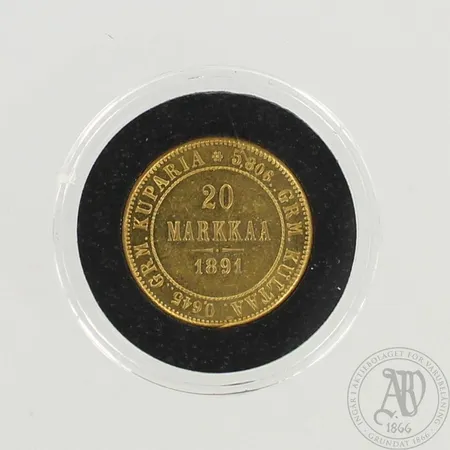 Kultaraha, Suomi - 1891, nimellisarvo 20 Markkaa, 900, paino 6,4g