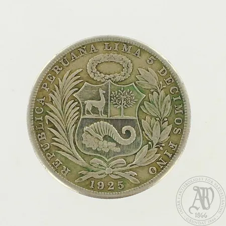 Hopearaha, Peru 1925, nimellisarvo 1 sol, Ø 37mm, 500, paino 24,8g