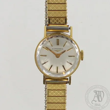 Kultarannekello Longines, mekaaninen, kaiverrettu, Ø 20mm, metallinen joustinranneke 750br, paino 24,6 
