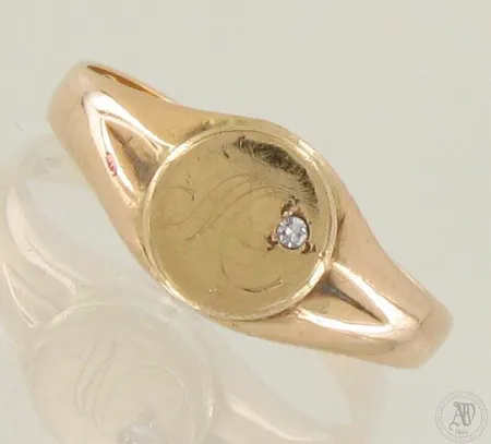 Viallinen kantasormus timantilla 1xn.0.005ct, kaiverrettu, koko 18, 585, paino 3,2g