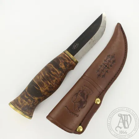 Puukko, Ahti, Kauhava, käytön jälkiä, pituus 215mm, nahkatuppi Lähetetään postipakettina.