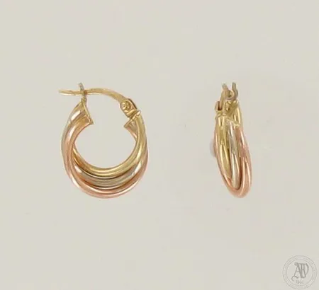 Korvakorut, korkeus 18mm, 585 kelta- , puna- ja valkokulta, 585, paino 2,2g