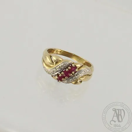 Kivisormus timanteilla 2xn.0.005ct, käytön jälkiä, koko 17½, 585br, paino 3,5g
